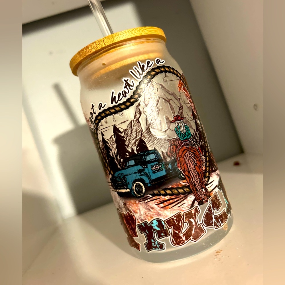 16 oz NEW Handmade Glass Cup With Wooden Lid